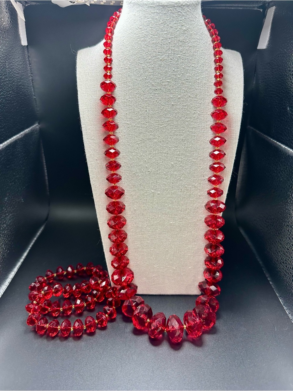 Vintage Joan Rivers Cherry Red Faceted Bead Demi-Parure Necklace Bracelet set 3